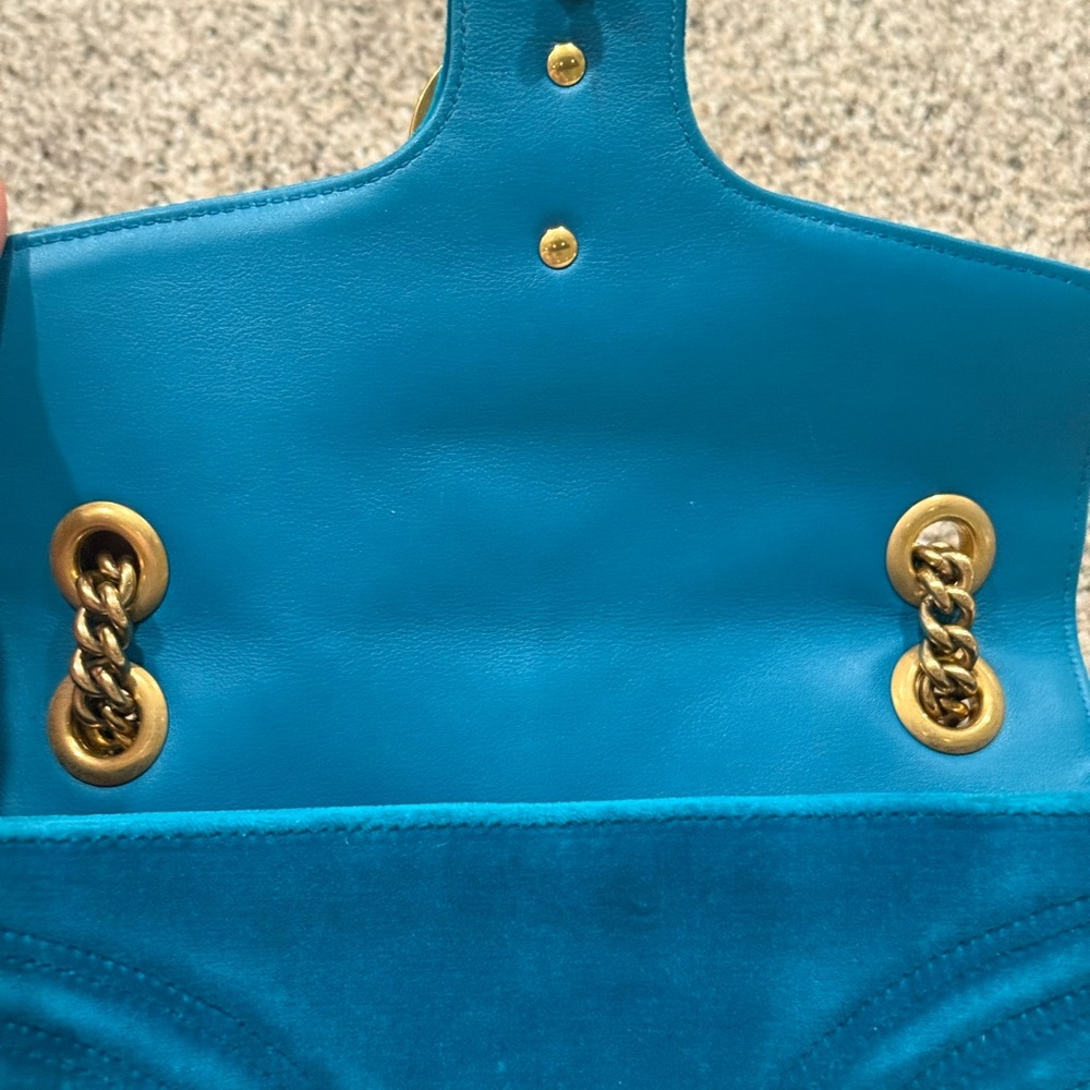 Gucci blue/ Green Marmont Metalasse velvet flap GG very rare color - Picture 3 of 5